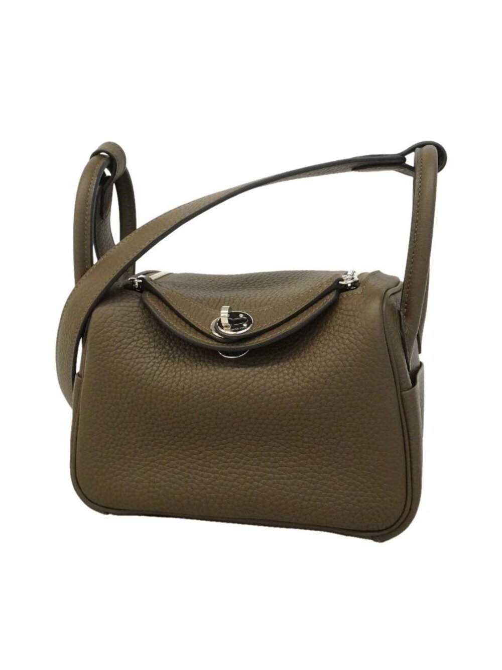 Hermes Handbag Lindy Mini Taurillon Clemence Vert Loden Silver
